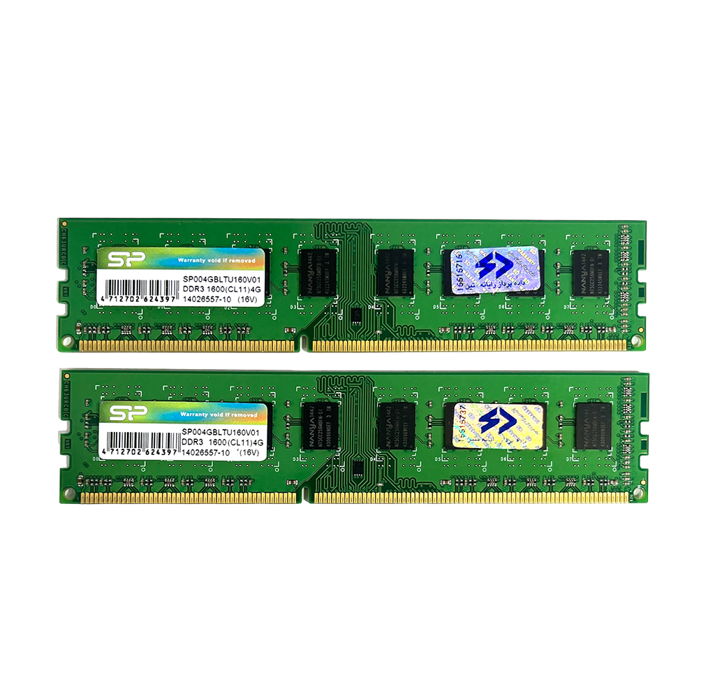 رم کامپیوتر RAM SILICON POWER DUAL 4GB(2*2GB) 1600 DDR3 STOCK